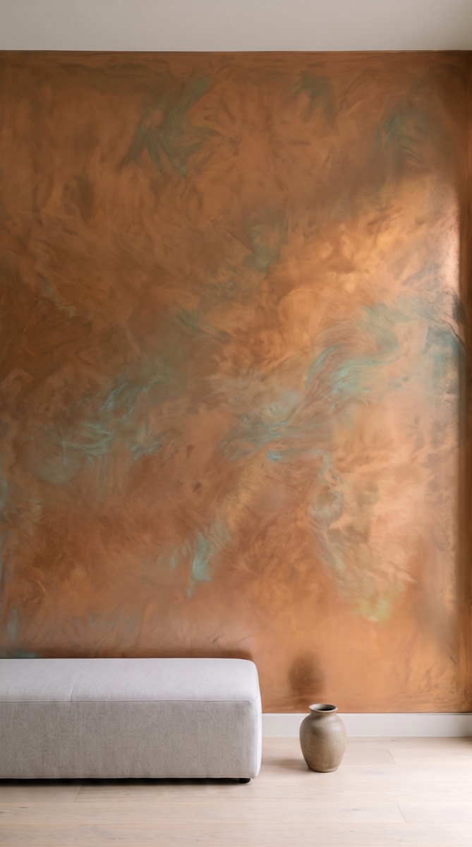 Visualisation of a copper metallic hand-applied wall finish